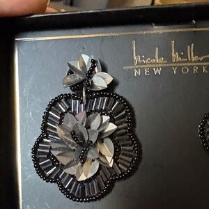 Nicole Miller Silver and Black Floral Earrings